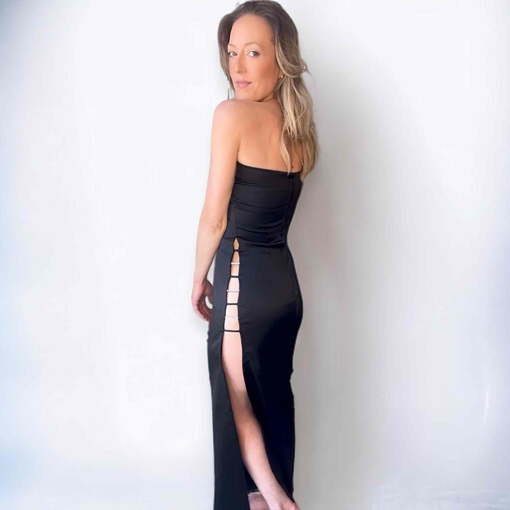 Atria Vintage Cutout Crystals Evening Gown Black Maxi Dress Size Small Excellent - Picture 4 of 8